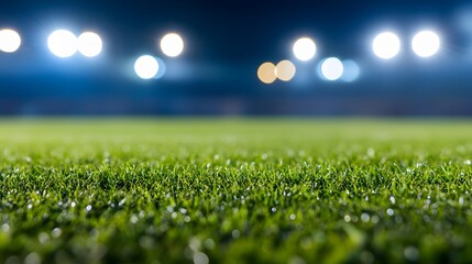 Obraz premium Football stadium at night, view from the field, Generative AI