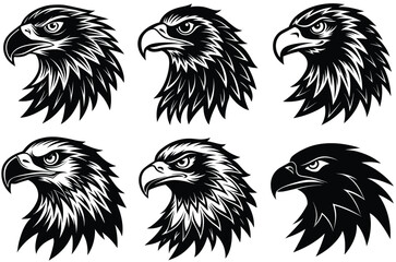 eagle head silhouettes, bald eagle face silhouette vector illustration