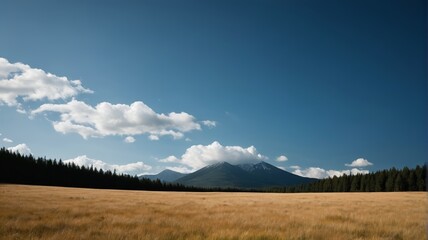 there is a field with a mountain in the background
