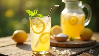 Fototapeta premium Refreshing Homemade Lemonade Recipe with Lemon Slices