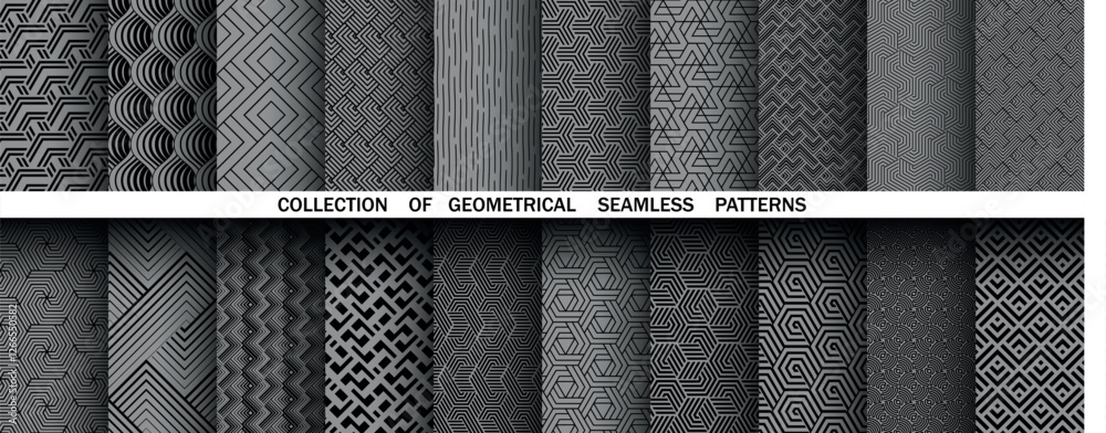 Aufkleber Geometric set of seamless black and gray patterns. Simple vector graphics