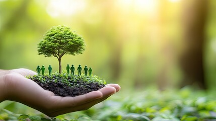 Global community joining hands for World Environment Day, symbolizing teamwork, sustainability, and environmental awareness campaigns, ideal for social responsibility and ecological themes.
