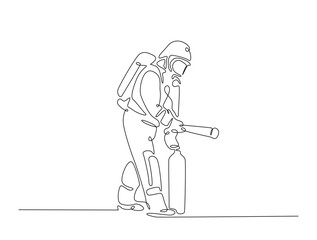 Continuous line art drawing of firefighter with uniform. Fireman single line art drawing vector illustration. Editable stroke.