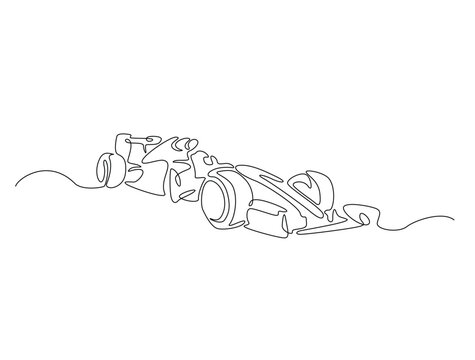 Continuous line art drawing of Formula one F1 racing car. Formula car sports line art drawing vector illustration. Editable stroke.
