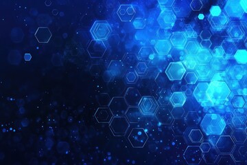 Abstract blue background featuring hexagonal shapes and bokeh effects, creating a modern and dynamic visual suitable for technology themes
