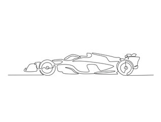 Continuous line art drawing of Formula one F1 racing car. Formula car sports line art drawing vector illustration. Editable stroke.