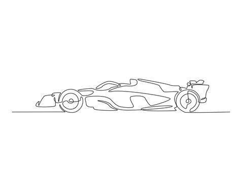 Continuous line art drawing of Formula one F1 racing car. Formula car sports line art drawing vector illustration. Editable stroke.