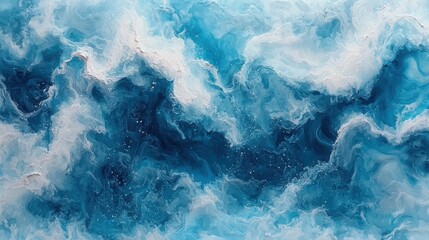 Abstract blue waves with swirling patterns and textures resembling ocean water.