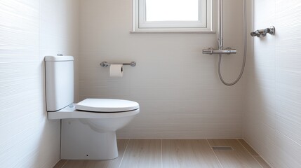 Elderly Accessible Design Concept, Modern Bathroom Design Featuring Toilet and Shower with Safety Features for Accessibility and Comfort