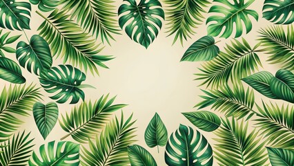 Tropical Leaf Pattern on Light Background