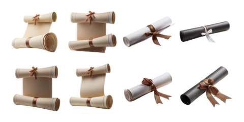 Decorative Scrolls with Ribbons in Various Colors, PNG collection, set bundle, isolate on transparent or white background
