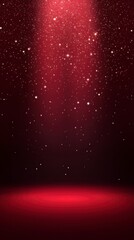 Red background, stage light effect, vertical gradient in the middle of red and pink. The bottom is a dark burgundy floor with stars shining on it.