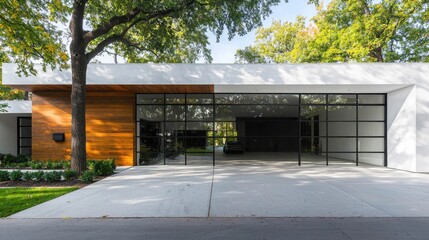 Fototapeta premium Modern Architectural Home Surrounded by Lush Greenery