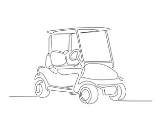 Obraz premium Continuous line art drawing of Golf car golfcart. Golf cart in line art drawing vector illustration. Editable stroke.