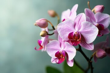 A bunch of tiny pink and white orchid flowers intertwined with delicate vines, flower wraps, vine wrapped flowers
