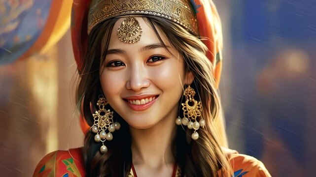 Uyghurs girl, in painting style, generative AI