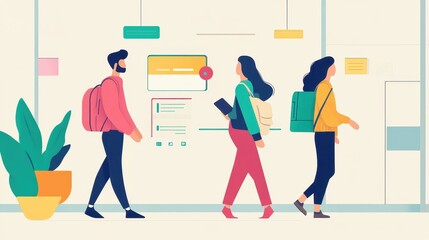 Customer journey flat design side view user experience animation Triadic Color Scheme. 