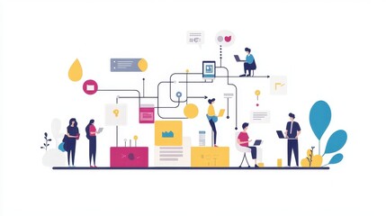 Customer journey flat design side view user experience animation Triadic Color Scheme. 
