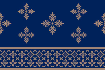 Gold Elegant Ornamental Damask Pattern with Floral Motifs on Blue Background,.Vector Illustration for Elegant Textile design for wrapping,dress, silk, scarf, background, textile, carpet.