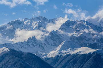 snow covered mountains in winter