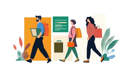 Obraz premium Customer journey flat design side view user experience animation Triadic Color Scheme. 