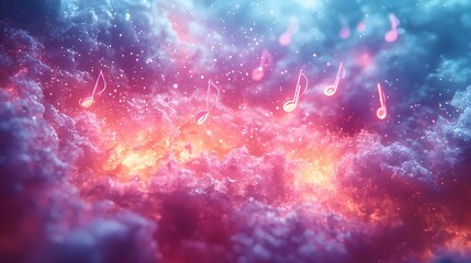 Representation of Lullaby Music   Floating Ethereal Musical Notes Blending with a Soft Dreamy Pastel Cloudscape Evoking a Calming Serene Atmosphere