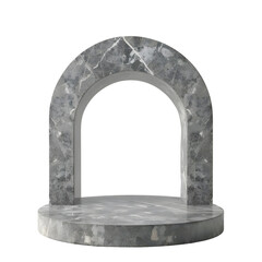 Marble archway with empty podium for product display isolated on transparent background