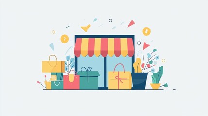 Fototapeta premium E-commerce marketing flat design front view social media theme water color Split-complementary color scheme. 