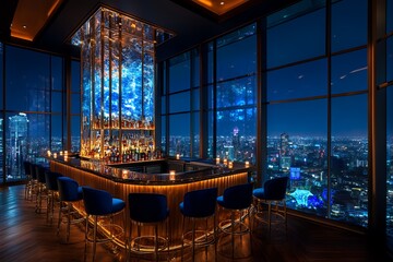 夜景を一望できるラグジュアリーなルーフトップバー | Luxurious Rooftop Bar with Panoramic Night View