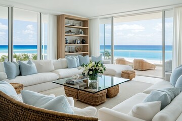 Naklejka premium オーシャンビューのラグジュアリーリビングルーム | Luxury Living Room with Ocean View