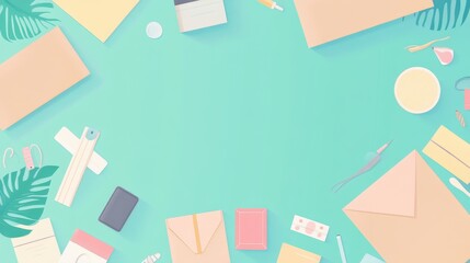 E-commerce packaging flat design top view unboxing experience theme animation colored pastel. 