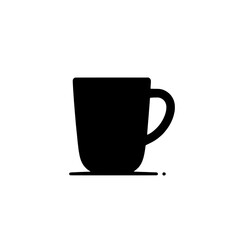 Simple Mug Icon:  A minimalist black silhouette of a coffee mug on a saucer, perfect for branding, menus, or app designs.  The clean lines and bold design create a timeless aesthetic.