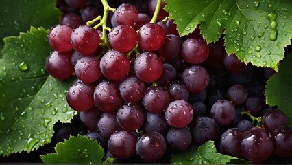 Fototapeta premium Freshly harvested red grapes with water droplets, vibrant and enticing
