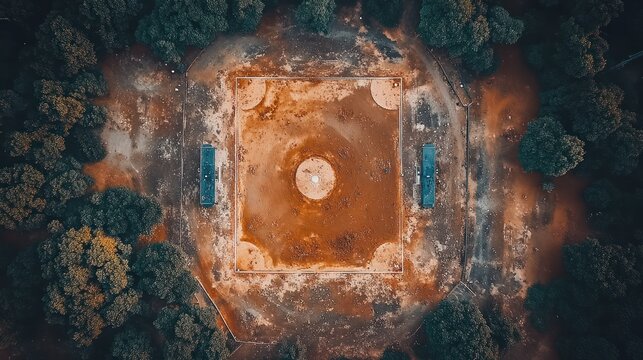 Aerial view of empty baseball field in park