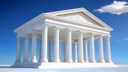 Fototapeta premium Majestic Ancient Temple with Fluted Columns against a Blue Sky Backdrop