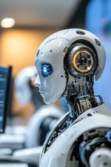 Fototapeta premium Futuristic humanoid robot in a modern workspace