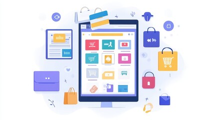 Fototapeta premium E-commerce product design flat design top view user experience theme water color Complementary Color Scheme.