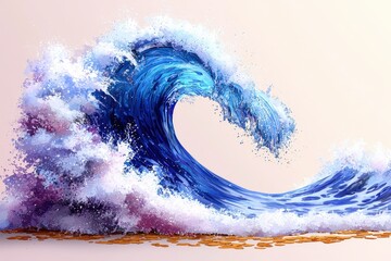 Fototapeta premium A vibrant blue wave illuminated against a soft pink background creating an artistic seascape