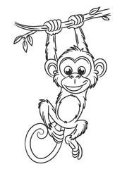 black and white animal coloring book monkey