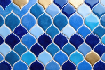 Intricate blue tile pattern showcases harmonious blend of shapes