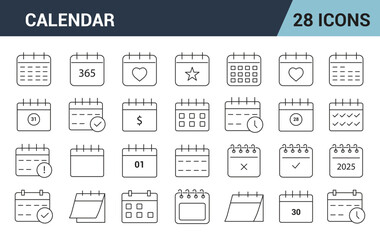 Calendar Line Editable Icon Set. day, date, months, year, vector illustration. 