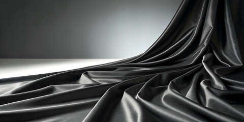 Fototapeta premium Dark Gray Fabric Drape With Elegant Flowing Texture In Studio Setting and Soft