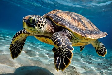 sea turtle swimming in the sea,turtle diving.sea turtle close up.Sea turtle.