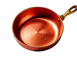 Empty copper frying pan isolated on transparent background