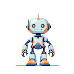 Friendly chat bot standing and smiling, artificial intelligence and robotics
