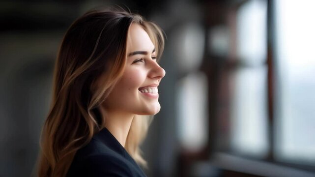portrait of a smiling young businesswoman, happiness concept.
