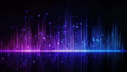 Fototapeta premium abstract soundwave spectrum with vibrant pink and blue neon glowing bars reflecting on dark background