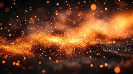 Obraz premium Fireworks burst in the night sky, emitting vibrant golden sparks that fan outward,