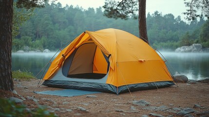 Serene Camping by the Lake: A Misty Morning Adventure