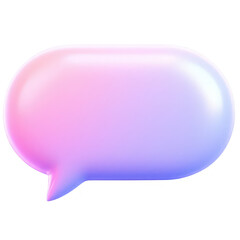 A glossy, pink-to-purple gradient 3D speech bubble with rounded edges.